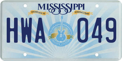 MS license plate HWA049