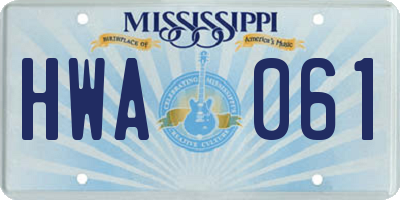 MS license plate HWA061