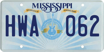 MS license plate HWA062