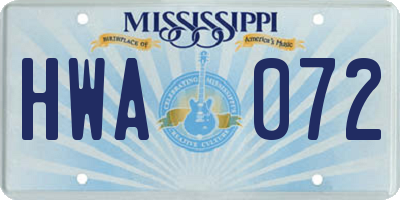 MS license plate HWA072