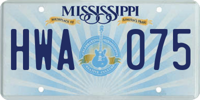 MS license plate HWA075