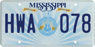 MS license plate HWA078