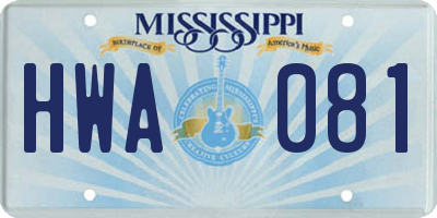 MS license plate HWA081
