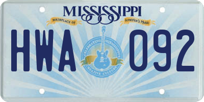 MS license plate HWA092