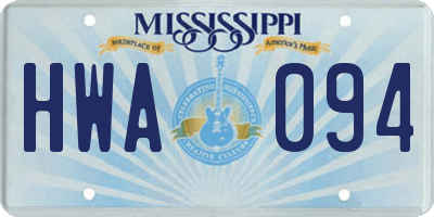 MS license plate HWA094