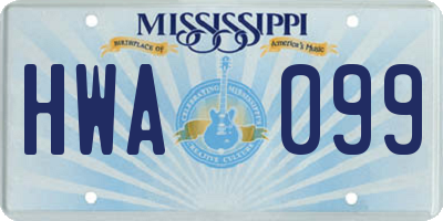 MS license plate HWA099