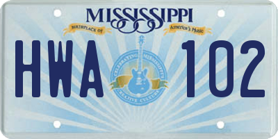 MS license plate HWA102
