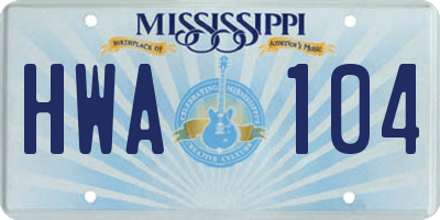 MS license plate HWA104