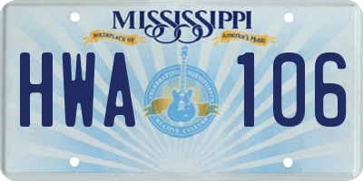 MS license plate HWA106