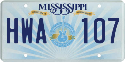 MS license plate HWA107