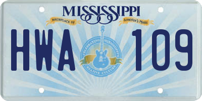 MS license plate HWA109
