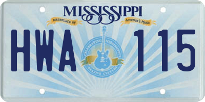 MS license plate HWA115