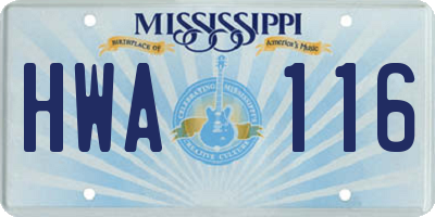 MS license plate HWA116