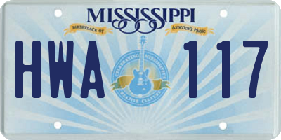 MS license plate HWA117