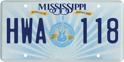 MS license plate HWA118