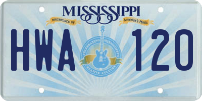 MS license plate HWA120
