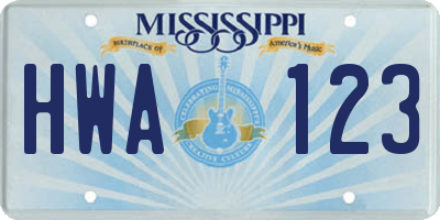 MS license plate HWA123