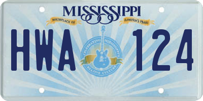 MS license plate HWA124