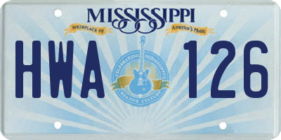 MS license plate HWA126