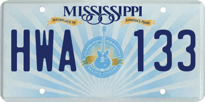 MS license plate HWA133