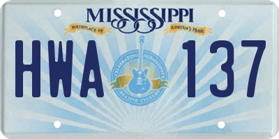 MS license plate HWA137