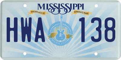 MS license plate HWA138