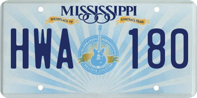 MS license plate HWA180