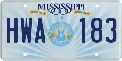 MS license plate HWA183
