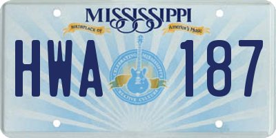 MS license plate HWA187
