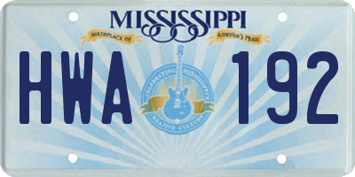 MS license plate HWA192