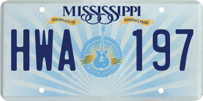 MS license plate HWA197