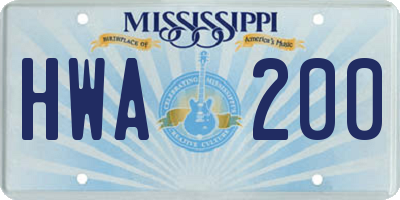 MS license plate HWA200