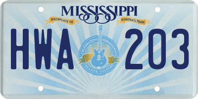 MS license plate HWA203