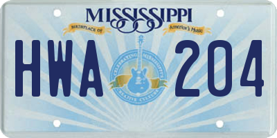MS license plate HWA204