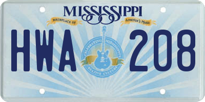 MS license plate HWA208