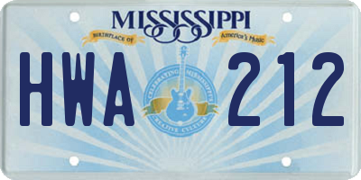 MS license plate HWA212