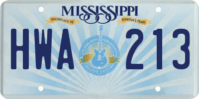 MS license plate HWA213