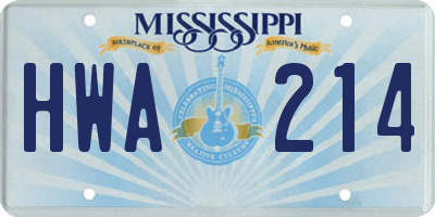 MS license plate HWA214