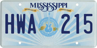 MS license plate HWA215