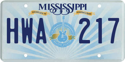 MS license plate HWA217