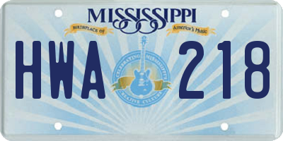 MS license plate HWA218