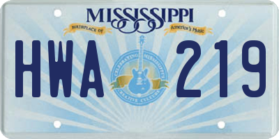 MS license plate HWA219