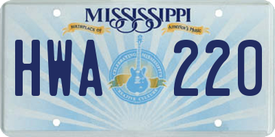 MS license plate HWA220
