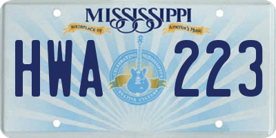 MS license plate HWA223
