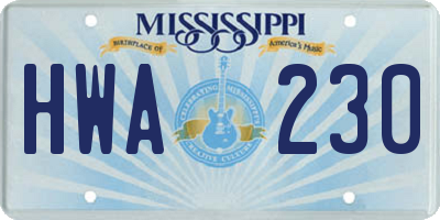 MS license plate HWA230
