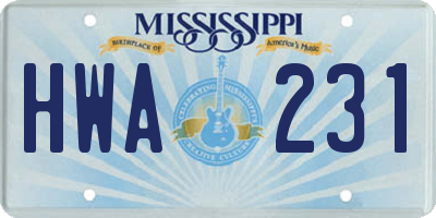 MS license plate HWA231