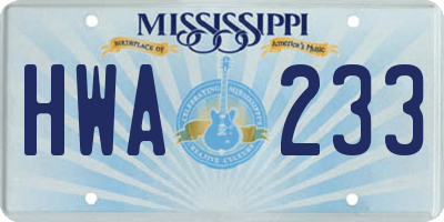 MS license plate HWA233