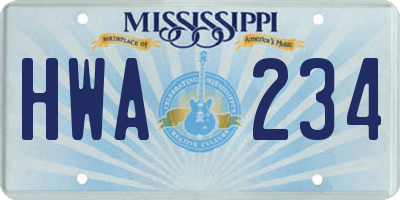 MS license plate HWA234
