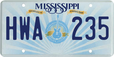 MS license plate HWA235