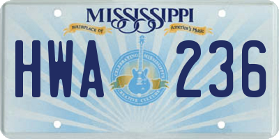 MS license plate HWA236